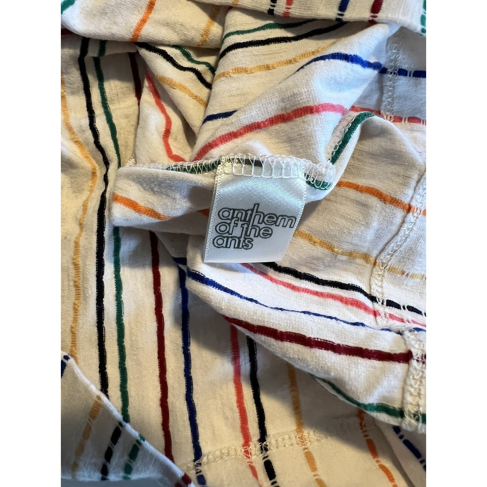 Anthem Of The Ants Girls Dress Size 10 Multi Color Stripes Pompom Sleeves Tan - Picture 6 of 10